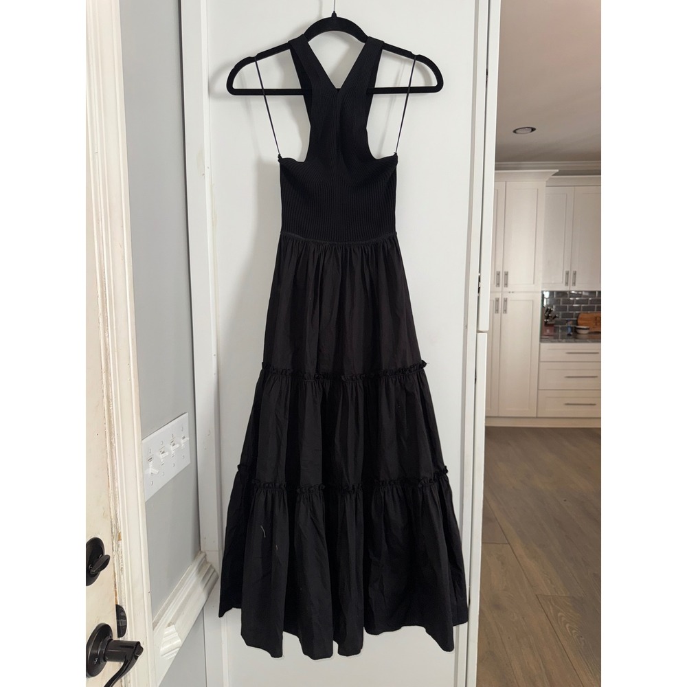 Central Park West Sage Tiered Combo Dress Black Racerback Halter Midi XS NEW